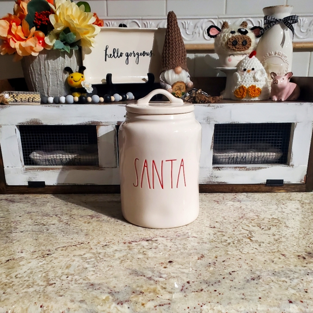 New Rae Dunn Christmas Santa Ceramic Canister Cookie Jar